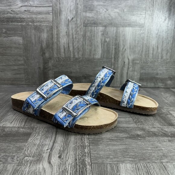 Madden Girl Women's size 8 Bambam AC Denim Blue Double Strap Sandals - Picture 5 of 9